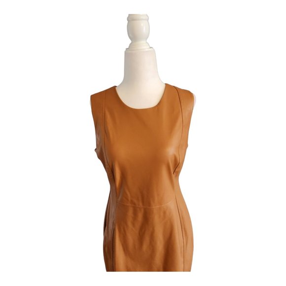 NEW Calvin Klein Faux leather Sleeveless Pencil Dress Camel Size 8 - Picture 4 of 6